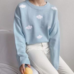 Yes Style Med. Blue Cloud Sweater Good Condition